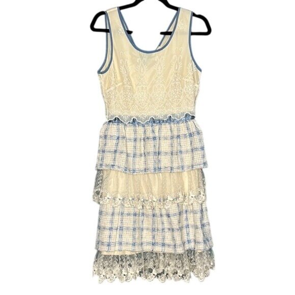 Anthropologie Ryu Multi Media Dress Lace Tweed Size S Tiered Embroidered - Picture 2 of 13